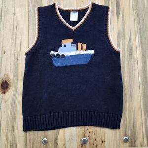 Gymboree Navy Blue Knit Vest with Orange Trim Tugboat Design 3T